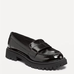 Kid’s Black Patent Lug Sole Penny Loafers Size 12